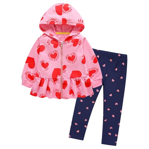 Image of HILEELANG Toddler Girl Fall Outfits Clothing Pants Set Sweatshirt Cotton Strench Leggings Playwear Sets 2pc