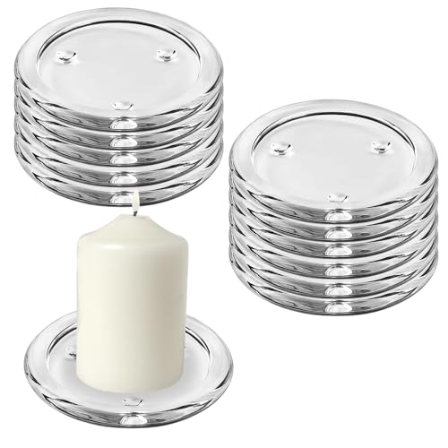 WIYETY 12 sottobicchieri trasparenti in vetro, rotondi, portacandele in vetro, per matrimonio, Natale, 10 cm, diametro interno 7,7 cm