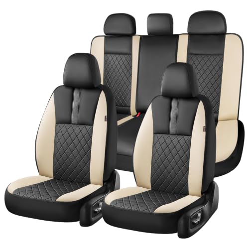 Image of Coverado Car Seat Covers Full Set, Automotive Front and Rear Seat Covers with Backrest, Nappa Leather Car Seat Protectors Waterproof, Universal for Most Vehicles