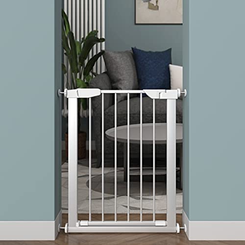 ALLAIBB Türgitter für Babys, automatisches Schließen, weißes Metall, mit Druckhalterung, für Treppen, Türen und Küche (weiß, 58 - 65 cm) Cover