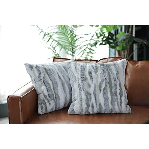 Snuggle Sac Luxury Faux Rabbit Fur Throw Pillow Covers Fleece Cushion 18x18 Set of 2 for Fall Decorative Super Soft Fluffy Aesthetic Beach Textured Square Cojines for Couch Decor Bed Sofa Blue Cover
