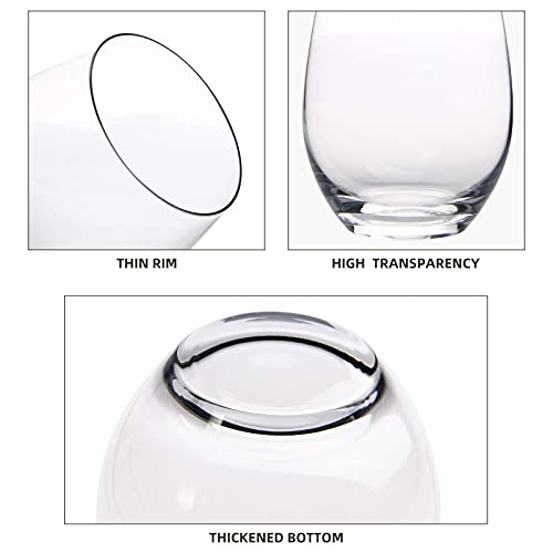 Fawles Crystal Stemless Wine Glasses Set Of 12, 15 Ounce Smooth Rim Standard Wine Glass Tumbler For Red, White Wine, Dishwasher Safe #TOP4
