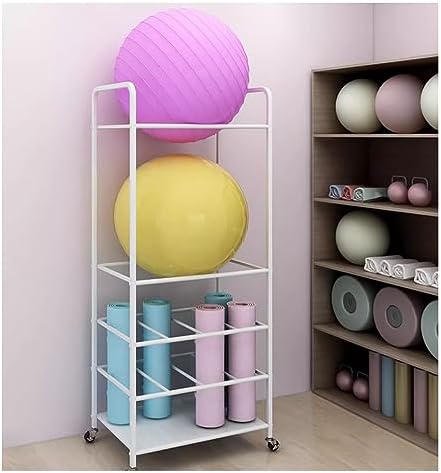 Metal Sports Ball Storage Cart - 4-Shelf Gym Equipment Rack for Yoga Balls & Mats - Upright Display Holder for Yoga Studios, Fitness Centers & Commercial Use - Durable Black Finish