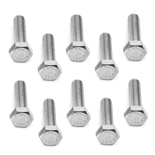 Image of Bettomshin 10Pcs M8 x 30mm Hex Bolts, 304 Stainless Steel 1.25mm Thread Pitch Fully Threaded Metric Hex Head Screw Bolts, Hexagon Screw Bolt, Hex Tap Bolts, Silver (Overall Size 35.45x13x13mm)