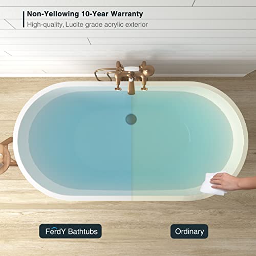 Ferdy Bali 55"X28" Freestanding Bathtub, Modern Oval Acrylic Soaking Bathtub With Brushed Nickel Drain, Integrated Slotted Overflow, Glossy White, Cupc Certified, 02538 #TOP3