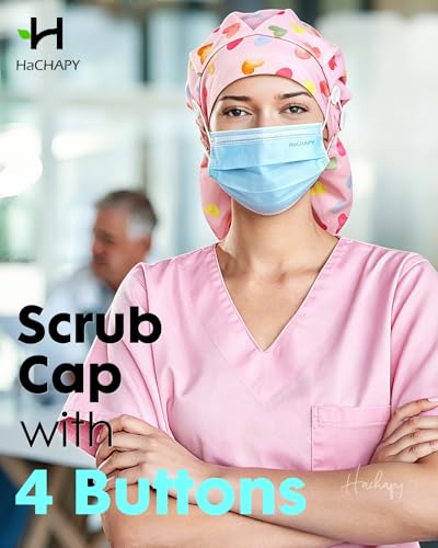 Image of Satin Lined Scrub Cap for Women Extra Large Long Hair Surgical Nurse Cap 4 Buttons
