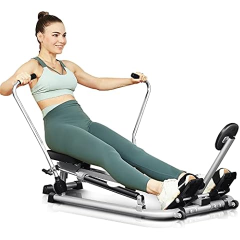 Ancheer Hydraulic Fitness Rowing Machine - Simple Exercise Rowing Machine - 12 Levels of Resistance - Resistant to Wear and Tear - Digital Display - Maximum Load: 220lbs - Grey Cover
