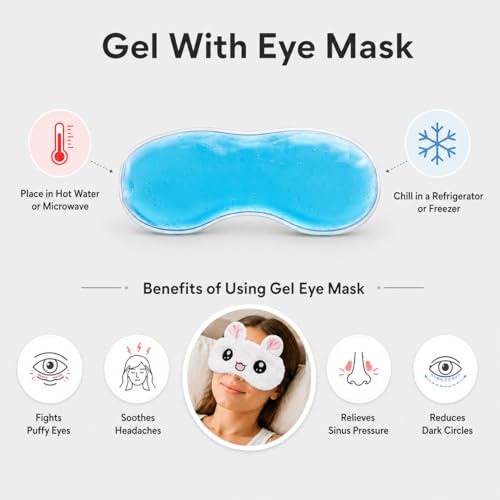 Image of Jenna Eye Mask for Sleeping with Adjustable Strap Super Soft Sleeping Mask Blind Fold for Comfortable Sleep Travelling Sleep Mask Pad for Girls Sleeping (Kitty-White-Gel)