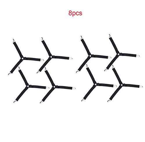 Yinong-eu 12PCS Tendeur Drap Housse Lit Drap Réglable, Sangle Drap Housse de Maintient Tendeur Draps Réglable pour lit ou canapé dAngle Sangles élastiques de soutient pour Matelas (Noir, 3 Voies)