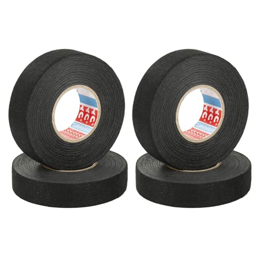 4Rouleau Ruban Adhésif Toilé,Scotch Noir Tissu,Gaine Electrique Isolant Faisceau Adhesif en Coton Electricien Tape Thermique,Adhésifs Câbles Resistant...
