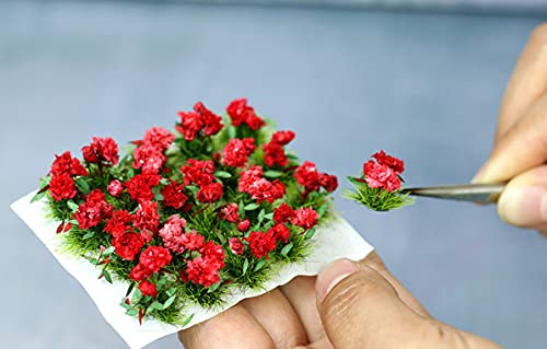 40 Pcs Flower Cluster Flower Vegetation Groups Grass Tufts Miniature Static Scenery Model For Diy Architecture Building Model Railway Train Diorama Garden Scenery Landscape Layout (Red) #TOP3
