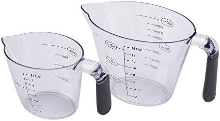 WISH Measuring Cups, 2-Piece Angled Plastic Measuring Cup Set with Silicone Handle
