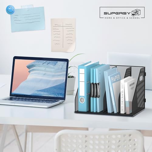 Supeasy Metal Magazine File Holder For Desk With 4 Vertical Compartments, Magazine Rack Desk Tidy Organiser For Office, Home Workspace(Black) - 6