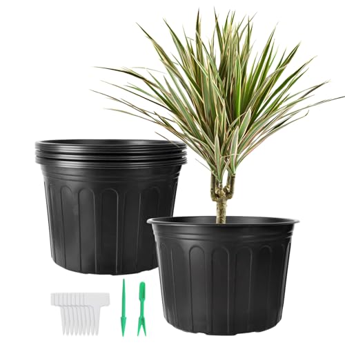 Huvai 12 Pack 5 Gallon Nursery Pots Thickened Soft Plastic Plant Pots with 20 Pcs Waterproof Plastic T-Type Plant Tags and 2Pcs/Set Transplanting Digging Mini Tools