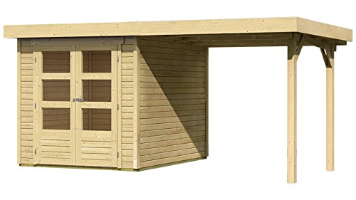 KARIBU Gartenhaus | Arnis 2 | 213 x 217 x 211 cm (BxTxH) | seitliches Schleppdach | natur | 19 mm Wandstärke - 4010090728834 KARIBU Gartenhaus | Arnis 2 | 213 x 217 x 211 cm (BxTxH) | seitliches Schleppdach | natur | 19 mm Wandstärke