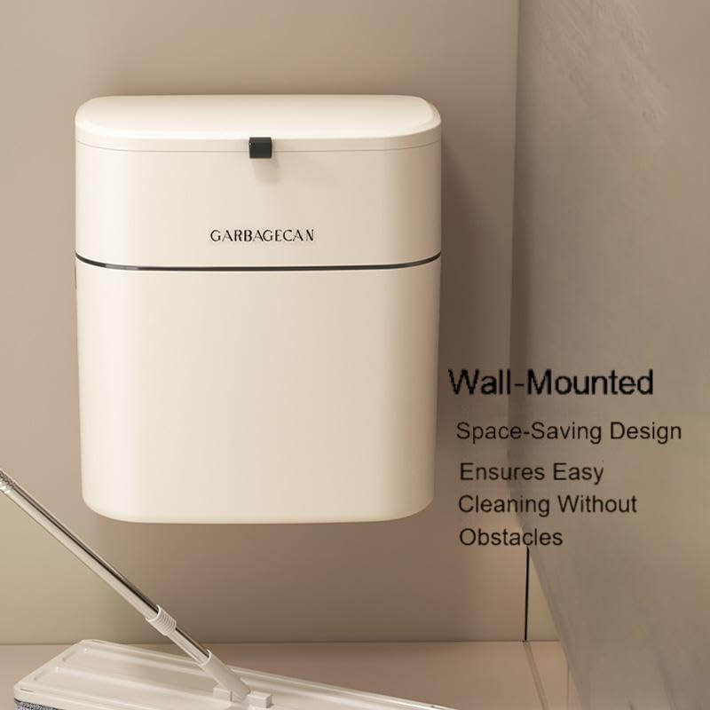 Image of Small Trash Can with Lid - 9L Hanging Trash Can for Kitchen Cabinet Door, Food Waste Bin for Kitchen Counter, Cabinet Bathroom RV Bedroom Camping, Beige (2.4 Gallon)