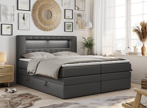 MKS MEBLE Boxspringbett 180x200 Modern Polsterbett mit LED und Kopfteil,...