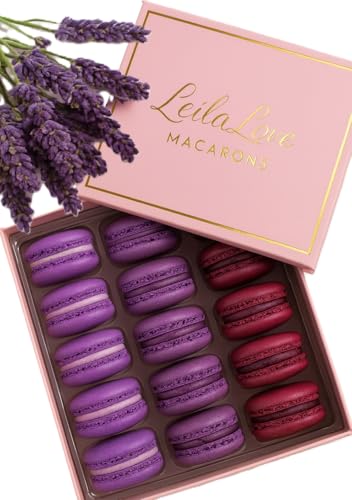 LeilaLove Macarons – 15 Count – Lavender Honey, Blueberry Lemon & Passion Fruit – Purple Hue – Elegant Dessert Treats for Gifting & Celebrations