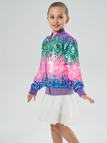 Image of 2Bunnies Girl Ombre Pastel Gradient Shimmer Sparkle Colorful Sequin Bomber Jacket
