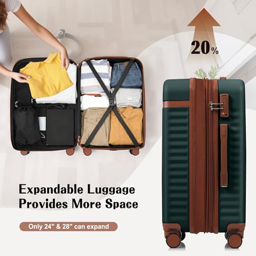 Image of Hardshell Luggage, Lightweight Suitcase with Spinner Wheels, DARK GREEN+USB
