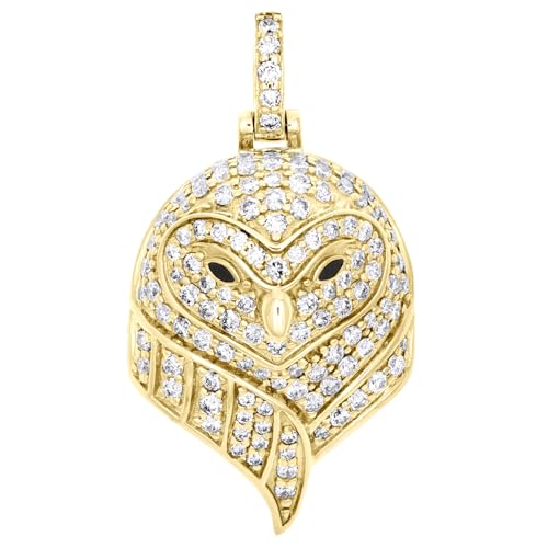 10K Yellow Gold Round Diamond Owl Bird Statement Pendant 1.40"