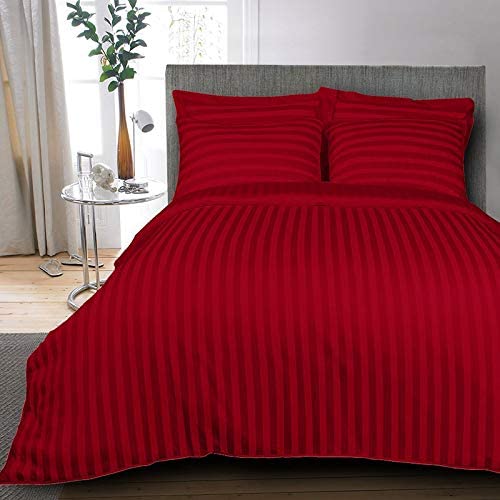 DECOR2ADMIRE 300TC Pure Cotton Plain Stripe King Size Double Bedsheet for Double Bed with Two Pillow Covers (Super King, Red)(108 * 108 Inches)