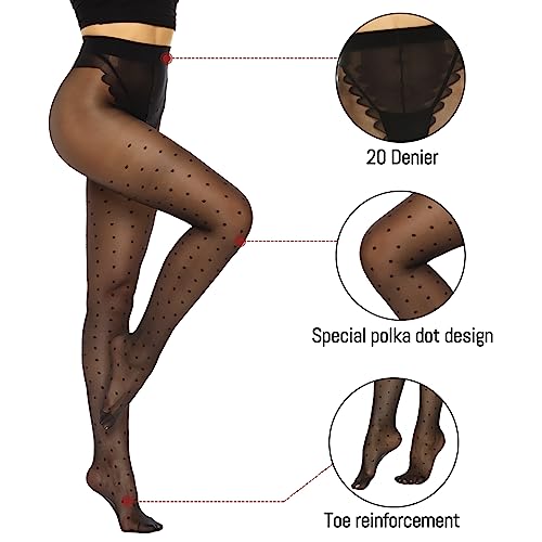 Image of Yilanmy Patterned Tights for Women Polka Dot Leopard Sheer Black Tights High Waist Pantyhose