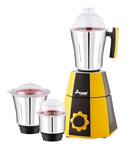 Assure Mixer Grinder 850 W|Mixie For Kitchen Heavy Duty Grinding|Adjustable Speed Control|Multifunctional Blade System|3 SS Mixer Jars, Grinder & Blender for Smoothie.masala,chatni (NASA YELLOW)