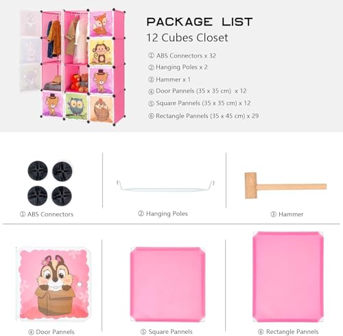Image of Mevigo Foldable Plastic Wardrobe for Clothes - 12- Door Baby Cupboard for Clothes Storage, Wardrobe for Kids, Plastic Almirah, Collapsible Wardrobe for Kids Livingroom & Home (Pink-KTH2, 12- Door)