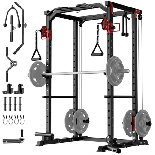 Garvee - Garvee Power Cage, Multi-Functional Power Racks for Home Gym with Dual Pulley Systems, 1200 LBS Weight Capacity Fitness Squat Rack for Strength Workout with More Training Attachment - -25%