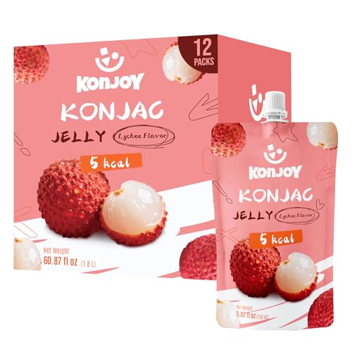 KONJOY Konjac Jelly, Lychee Flavor Drinkable Jelly 12 Squeeze Pouches