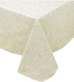 Newbridge Beige Moire Wavy Solid Color Print Heavy Weight Vinyl Flannel Backed Tablecloth, Indoor/Outdoor Vinyl Tablecloth with Flannel Backing, 52” x 70” Oblong/Rectangle