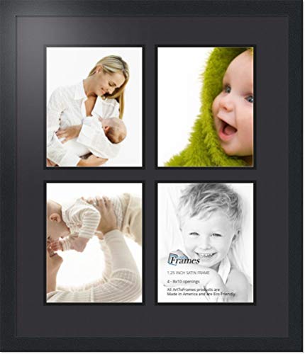 ArtToFrames Collage Photo Frame Double Mat with 4-8x10 inch Openings with Black Frame and Black Top Mat