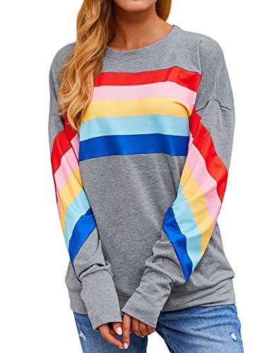 Dresswel Damen Regenbogen Sweatshirt Gestreift Pullover Pulli Jumper...