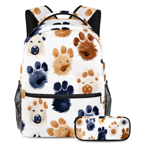 Sac à dos scolaire motifs pattes de chien ensemble 2 pièces étudiant ado et voyage