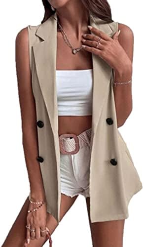 Bigeoosh Women's Sleeveless Open Front Cardigan Vest Casual Double Breasted Vest Blazer Jacket with Pockets