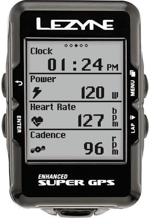 LEZYNE Enhanced Super GPS Cycling Computer displaying various ride metrics