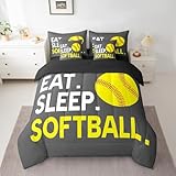 Feelyou Softball Comforter Set with Sheets Twin Size Grey Sports Game 7 Pieces Bedding Set Softball Gaming Bed in a Bag for Kids Boys Girls Teens Gift for Softball Lover Bed Set