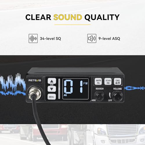 Image of Retevis MB3 40-Channel AM /FM CB Radio Kit with Antenna, Full Set of Fixed-Mount Kit,ANL Noise Reduction, Emergency Channel 9 /19, PA & VOX, Auto-Scan,External Speaker Jack,for Trucker Emergency