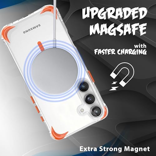 Image of V-TAN Ultra-Hybrid Crystal Clear Back Cover for Samsung Galaxy S24 FE | TPU | Transparent Wireless Charging Case Cover with Mag Case Compatible | Slim Fit Shockproof Drop Protection Design | (Orange)