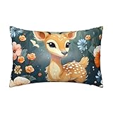 Satin-Kissenbezug mit Cartoon-Hirschblüten für Haar und Haut, Queen-Size-Größe, 50,8 x 76,2 cm, mit verstecktem Reißverschluss, ähnlich wie Seidenkissenbezüge, glatte, kühlende Kissenbezüge, Geschenke