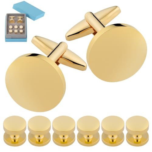 GWD Mens Cufflinks Stainless Steel Tuxedo Shirt Studs Set with Gift Box Silver Black Gold Cuff link Jewelry Gift Wedding Business