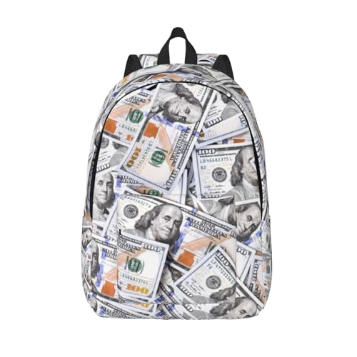 Fun Money Dollar Novelty Backpack for Girls Boys Women Lightweight Canvas Bookbag Casual Daypack for Travel Outdoor Camping, 17 Inch
