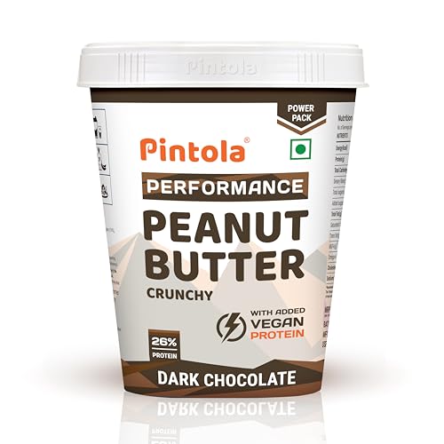 Image of Pintola Dark Chocolate Performance Series Peanut Butter (Crunchy) - 1kg | Vegan Protein | 26% Protein | High Protein & Source of Fiber