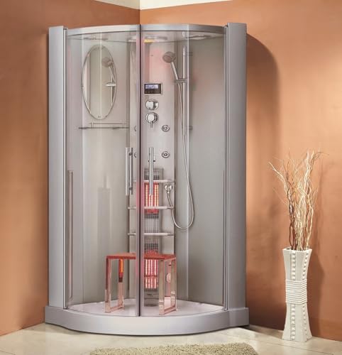 Dampfdusche Alaska inkl. Infrarotsauna 90x90cm – Wellnesskabine mit Regendusche, Massagefunktion, LED-Farblicht,...