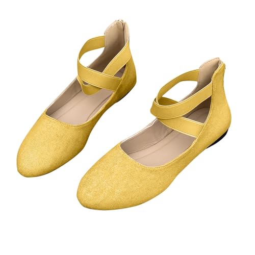 Chaussures de ballet plates femme daim jaune 40 grande taille bout rond