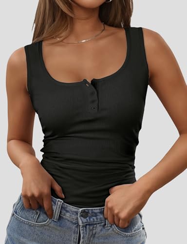 AURUZA Tank Top for Women, Sleeveless Henley Tank Tops for Women, Ribbed Basic Tank Tops, Solid Cami Casual Summer Tops Shirt2