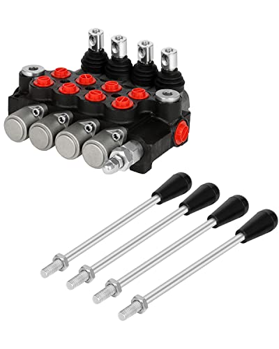 Hydraulic Flow Control Valve 4 Spool 11 GPM G Ports Adjustable Relief Lever Handle Double Acting Parallel Center Tractor Loader W/Joystick Small Tractors/Tanks Loaders Log Splitters