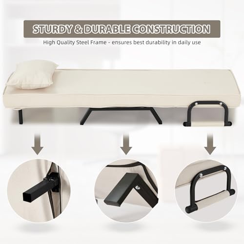 Haddockway Single Person Sofa Bed Sleeper Chair Convertible Chaise Lounge Couch,Folding Sofa Arm Chair with Pillow&5 Adjustable Backrest,Upholstered Lazy Bed Leisure Recliner for Home Office - Thumbnail 7