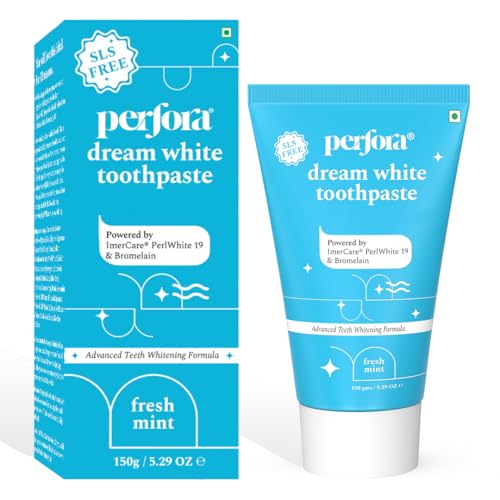 Perfora Teeth Whitening Toothpaste For Stain Removal - 150 g | Fluoride & SLS Free Tooth Paste For Adult & Kids | N-Ha For Teeth Remineralisation & Oral Care | No Artificial Sweetners